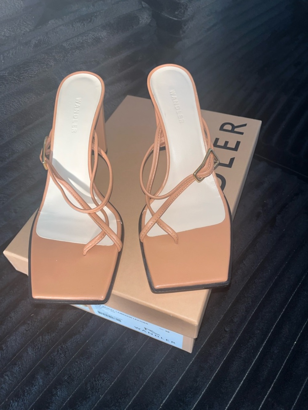 Wandler Cognac Strappy Square-Toe Heel